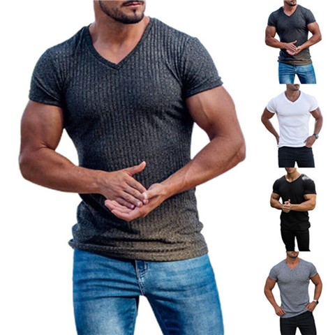 Men's Ribbed V-Neck T-Shirts